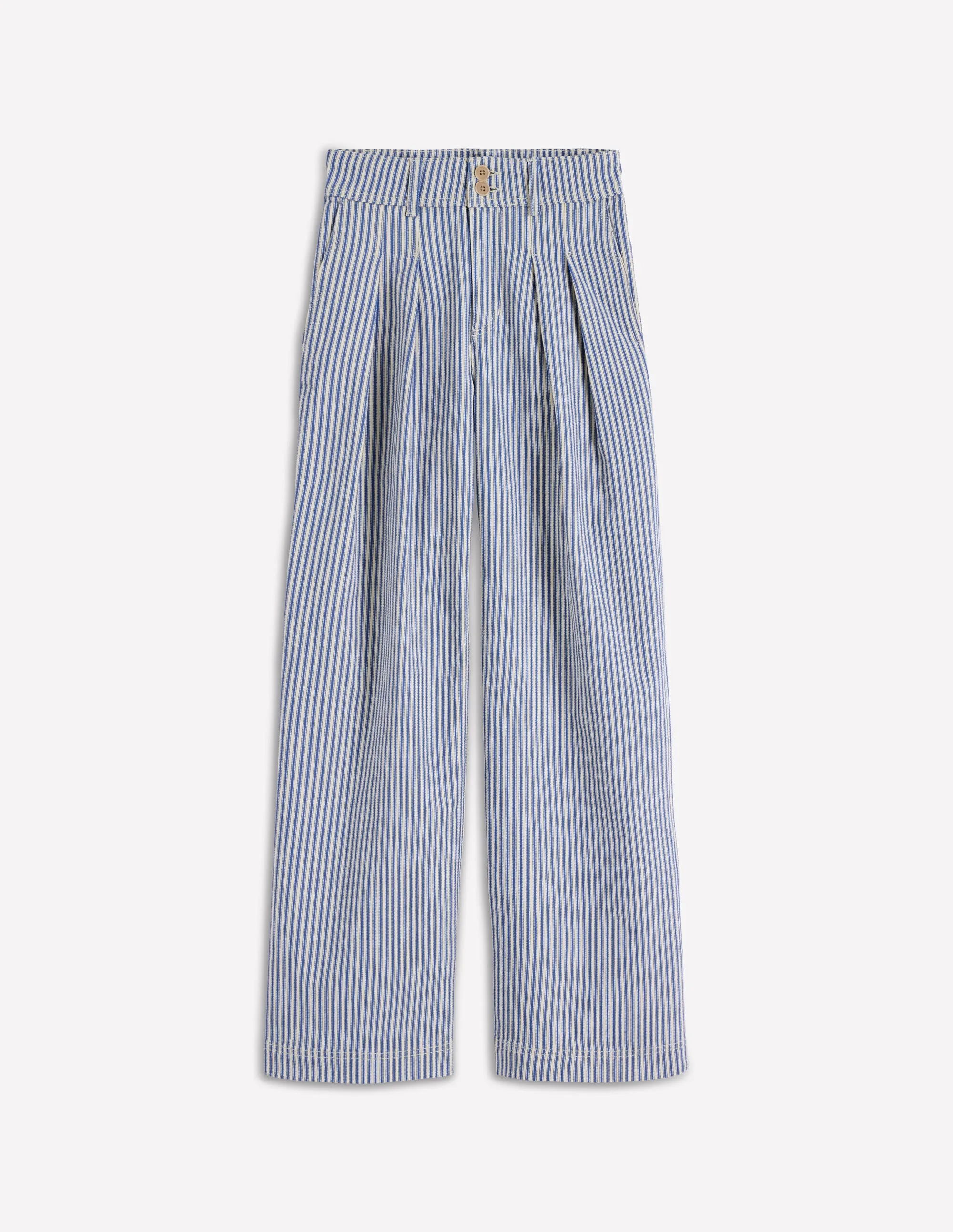 Breathable Lining Brompton Wide Leg Trousers-Blue Stripe