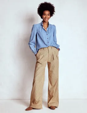 Seamless Design TaglessDesign Brompton Wide Leg Trousers-Tan and Ecru Stripe