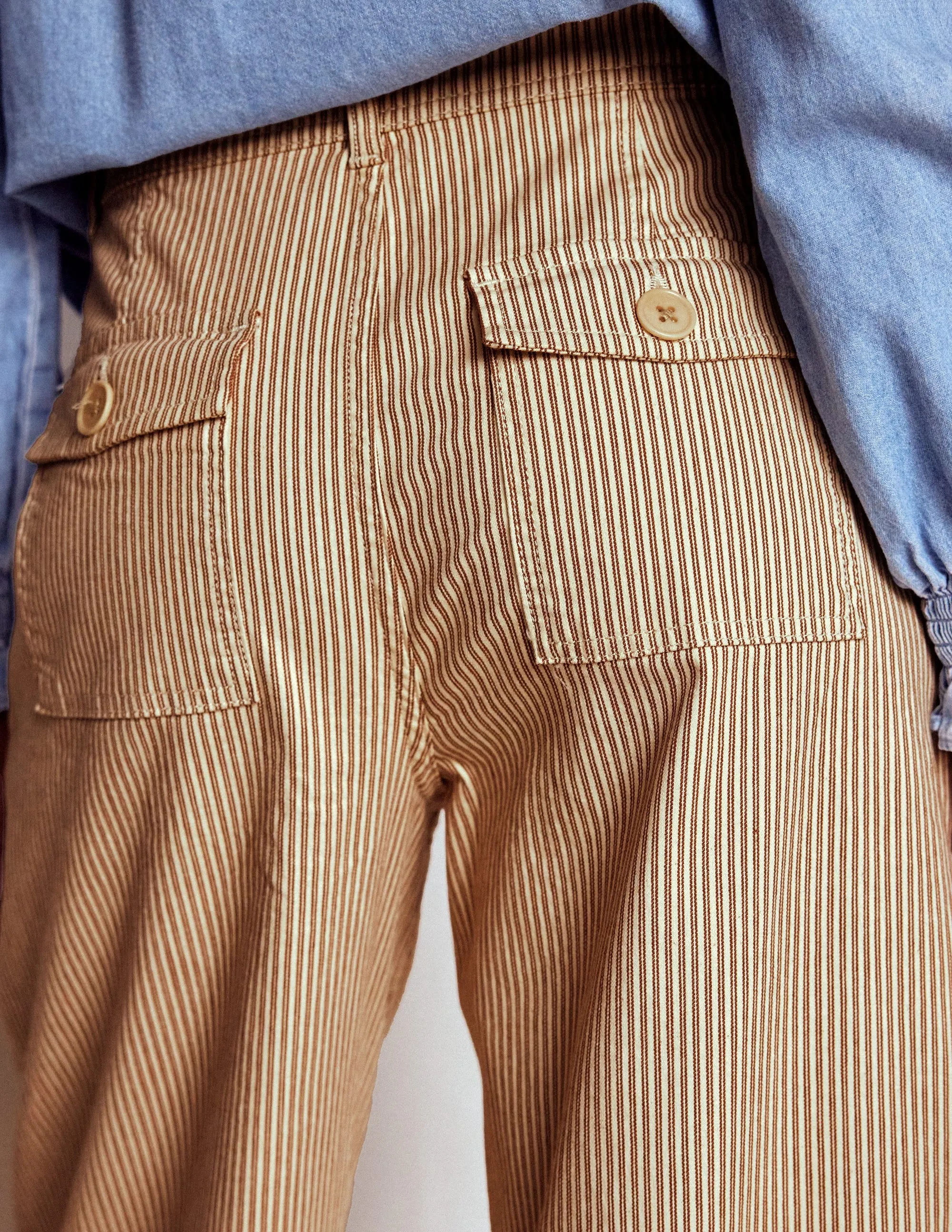 Brompton Wide Leg Trousers-Tan and Ecru Stripe Quick Slip