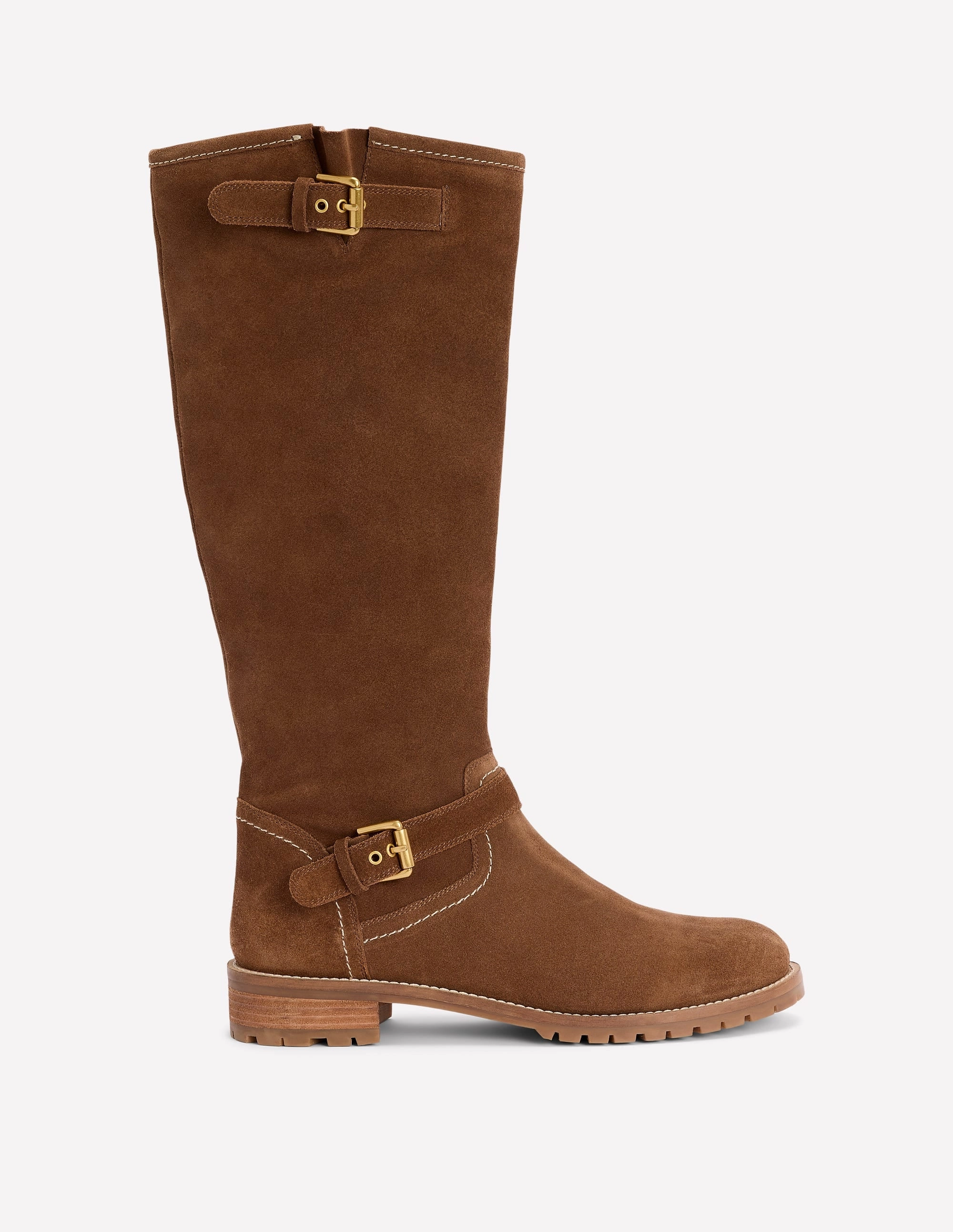 Buckle Knee High Boots-Coconut Rubberized Tread Comfortable backstay