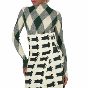 Chic and Warm Burberry High-Neck Argyle Knit Jumper, Size Small