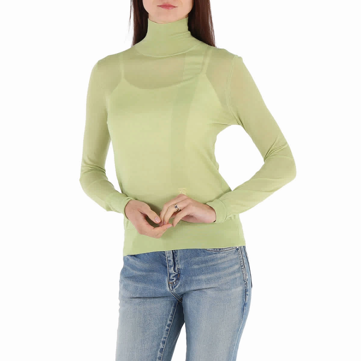 Knit Design Wear Burberry Ladies Mist Green Monogram-Embroidered Knitted Jumper
