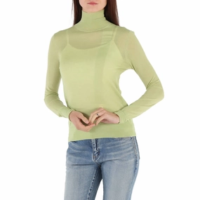 All Day Comfort Fit Burberry Ladies Mist Green Monogram-Embroidered Knitted Jumper