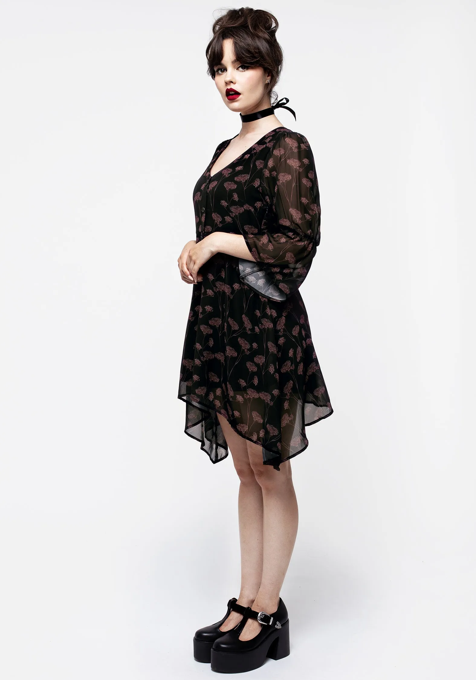 Judas V-Neck Flute Sleeve Mini Shirt Dress Sporty Look