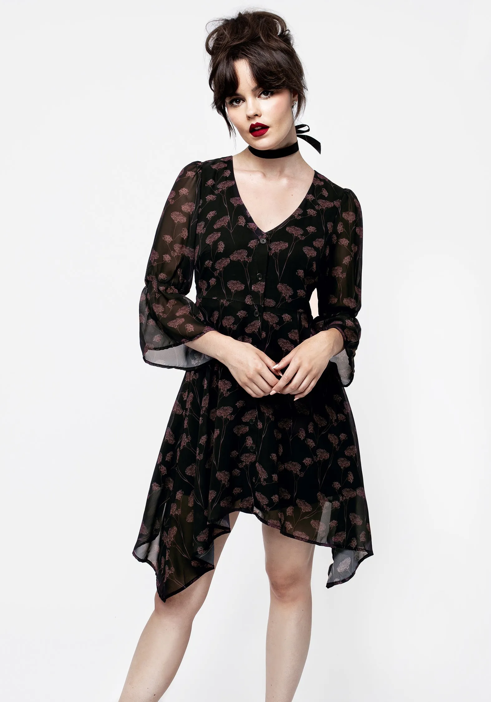 Bare Glow Judas V-Neck Flute Sleeve Mini Shirt Dress