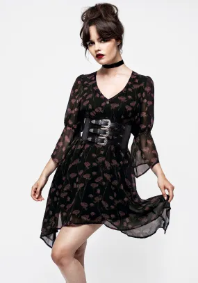 Judas V-Neck Flute Sleeve Mini Shirt Dress Flattering Design