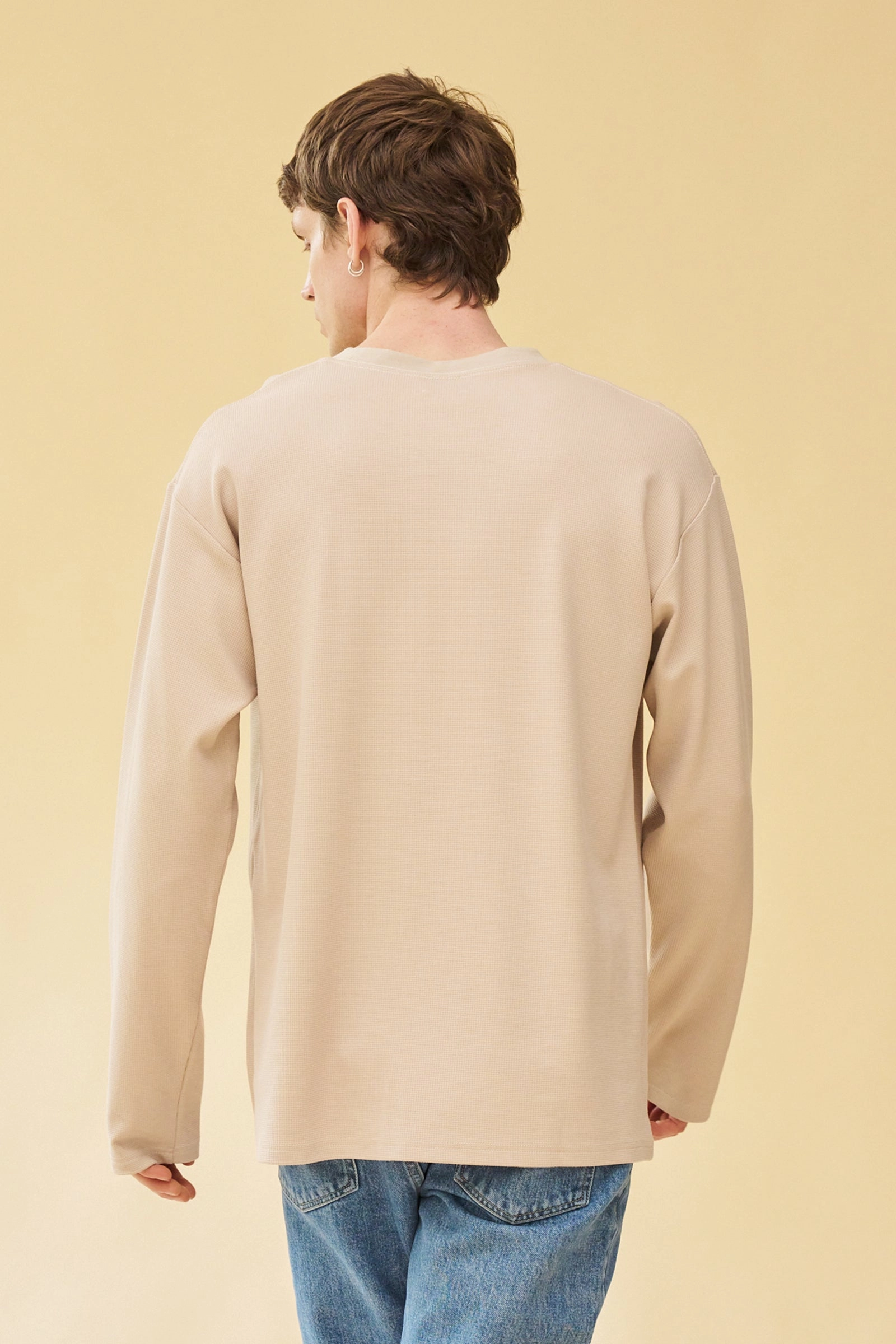 Premium Material bound Longsleeve Waffle Tee - Oat