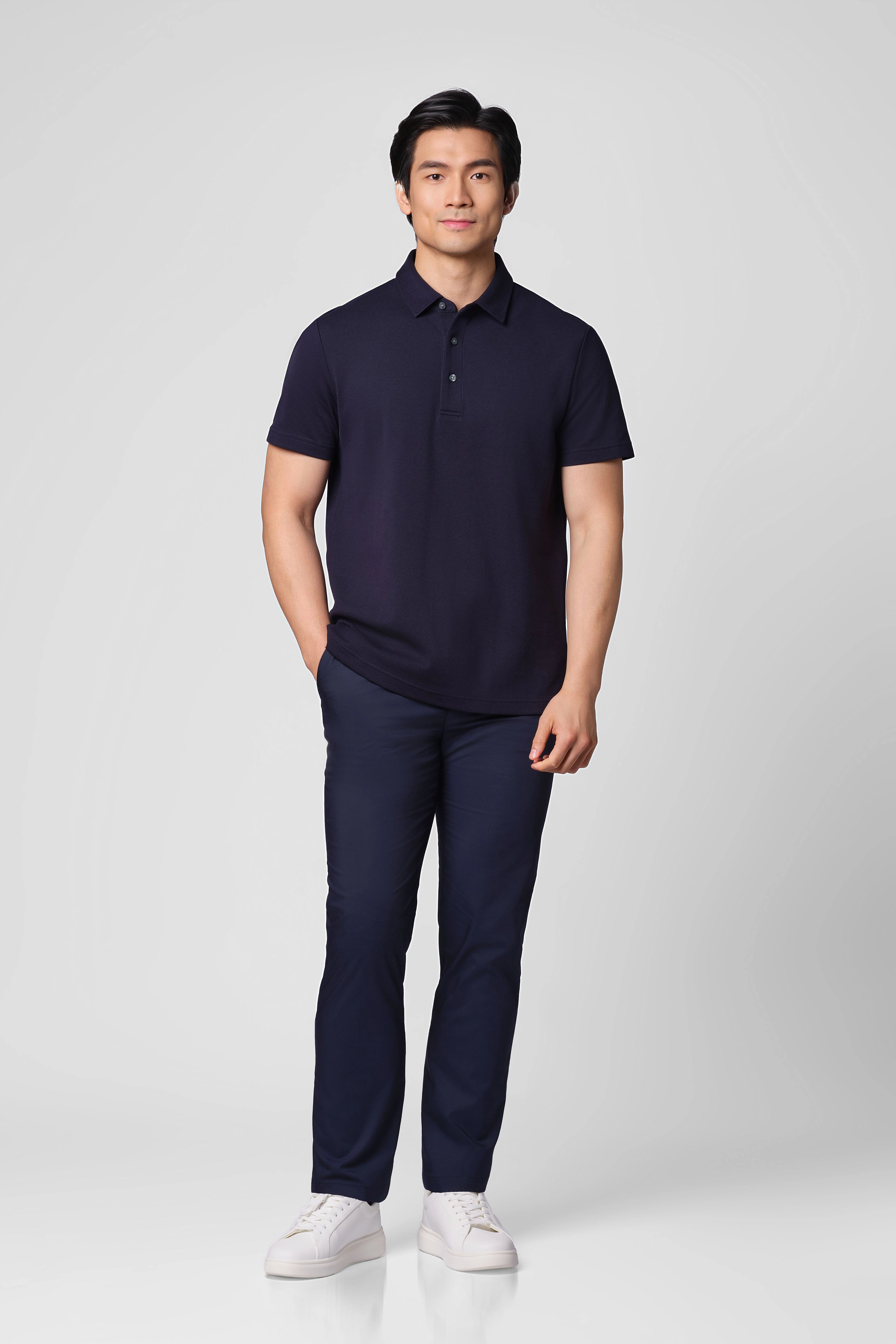 Effortless Comfort Light Layer ??Frozen in Tones?? Waterless Dye Polo | Polar Navy NNY240