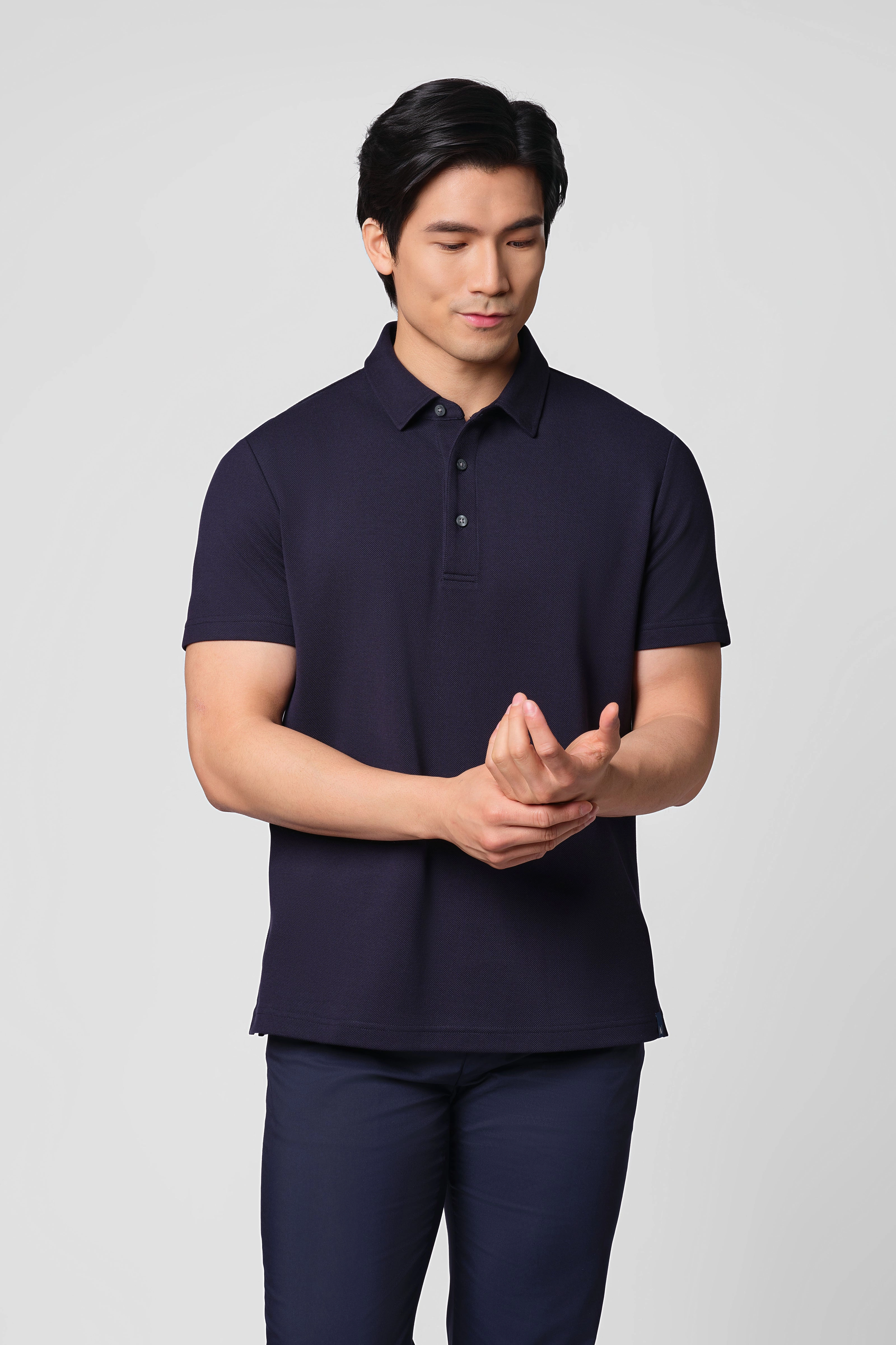 Preppy Vibe AntiStatic Treatment ??Frozen in Tones?? Waterless Dye Polo | Polar Navy NNY240