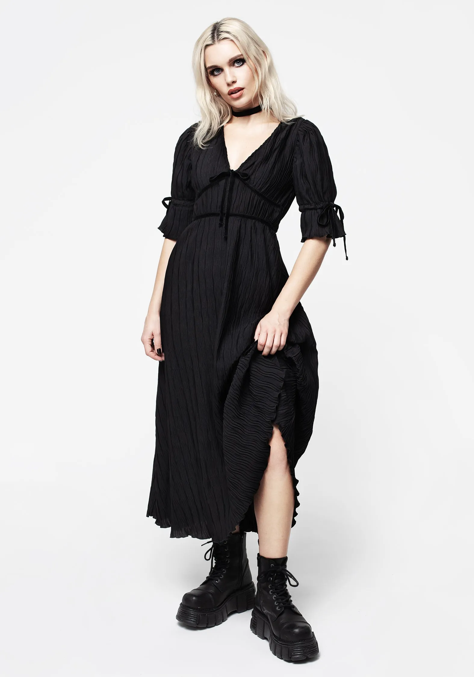 Belial Crinkle Velour Ribbon Midaxi Dress Photo Bright Chic and Elegant