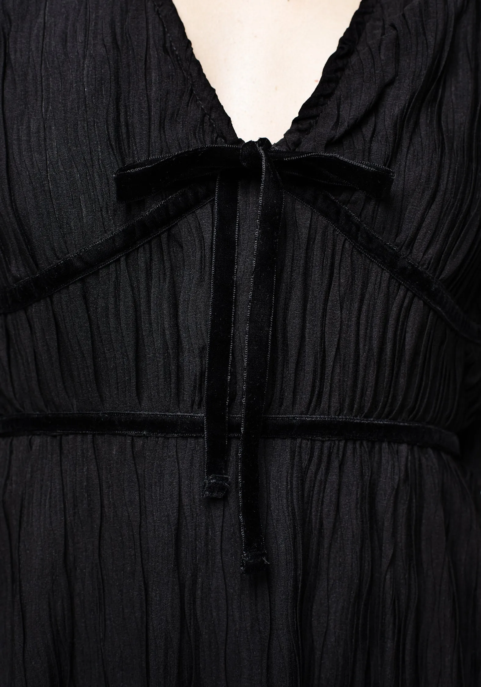 Belial Crinkle Velour Ribbon Midaxi Dress Airy Movement Simple Shape