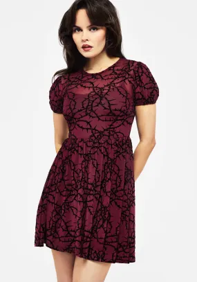Stylish day dress Flattering Look Wear Prickle Thorn Print Mesh Puff Sleeve Mini Dress
