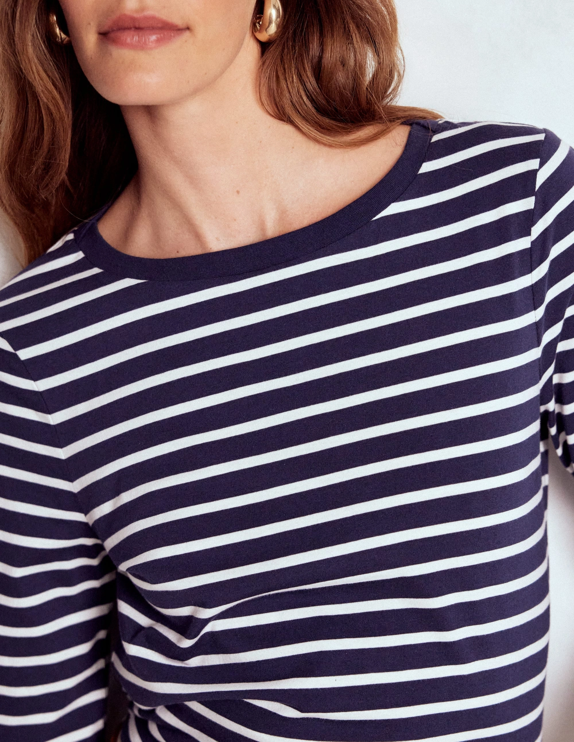 ButterySoft Texture Olivia Long Sleeve Breton-Navy, Ivory DoubleNeedle Stitching NonChafingTrim
