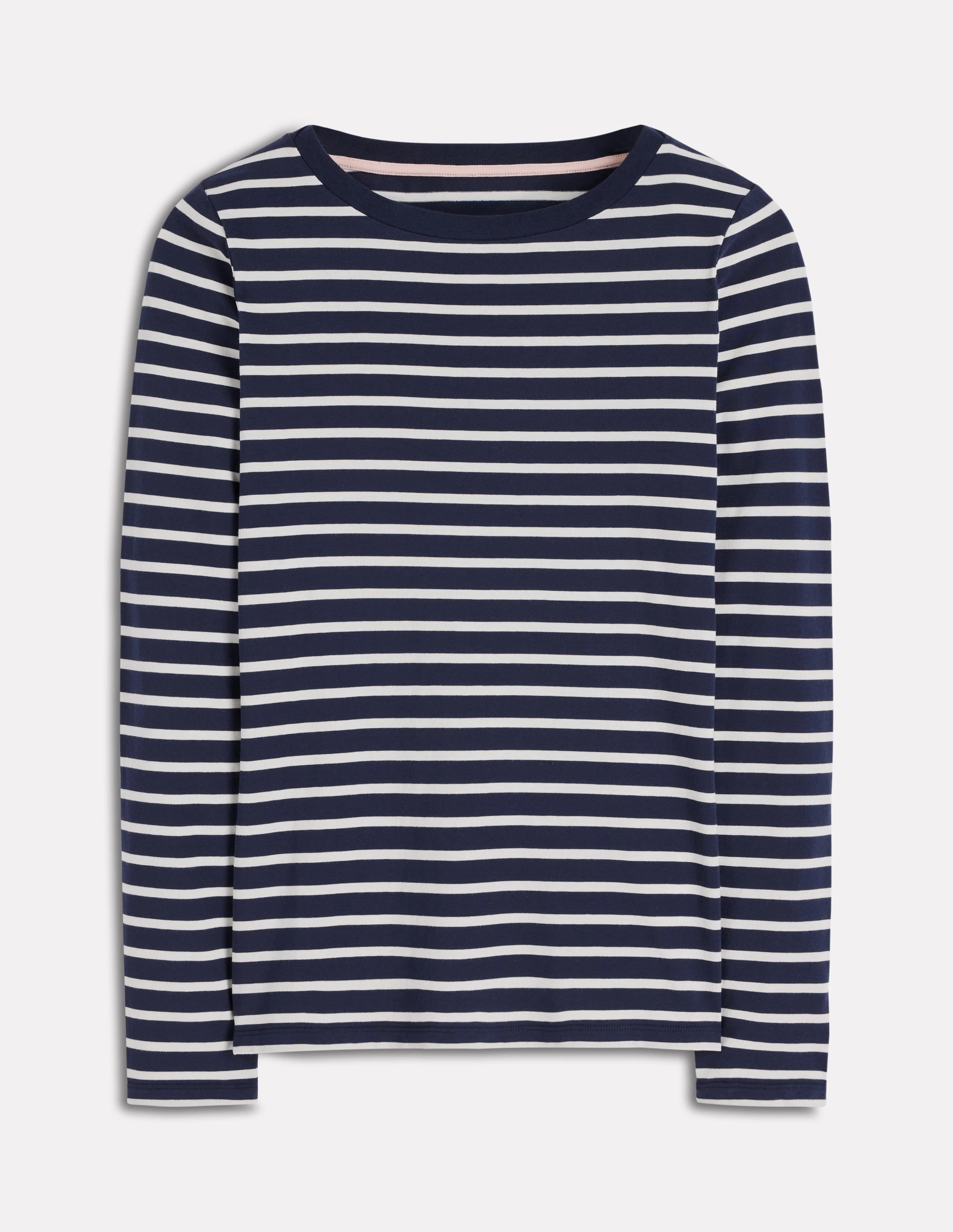 Sweat Absorbent Inner Layer ButterySoft Texture Olivia Long Sleeve Breton-Navy, Ivory