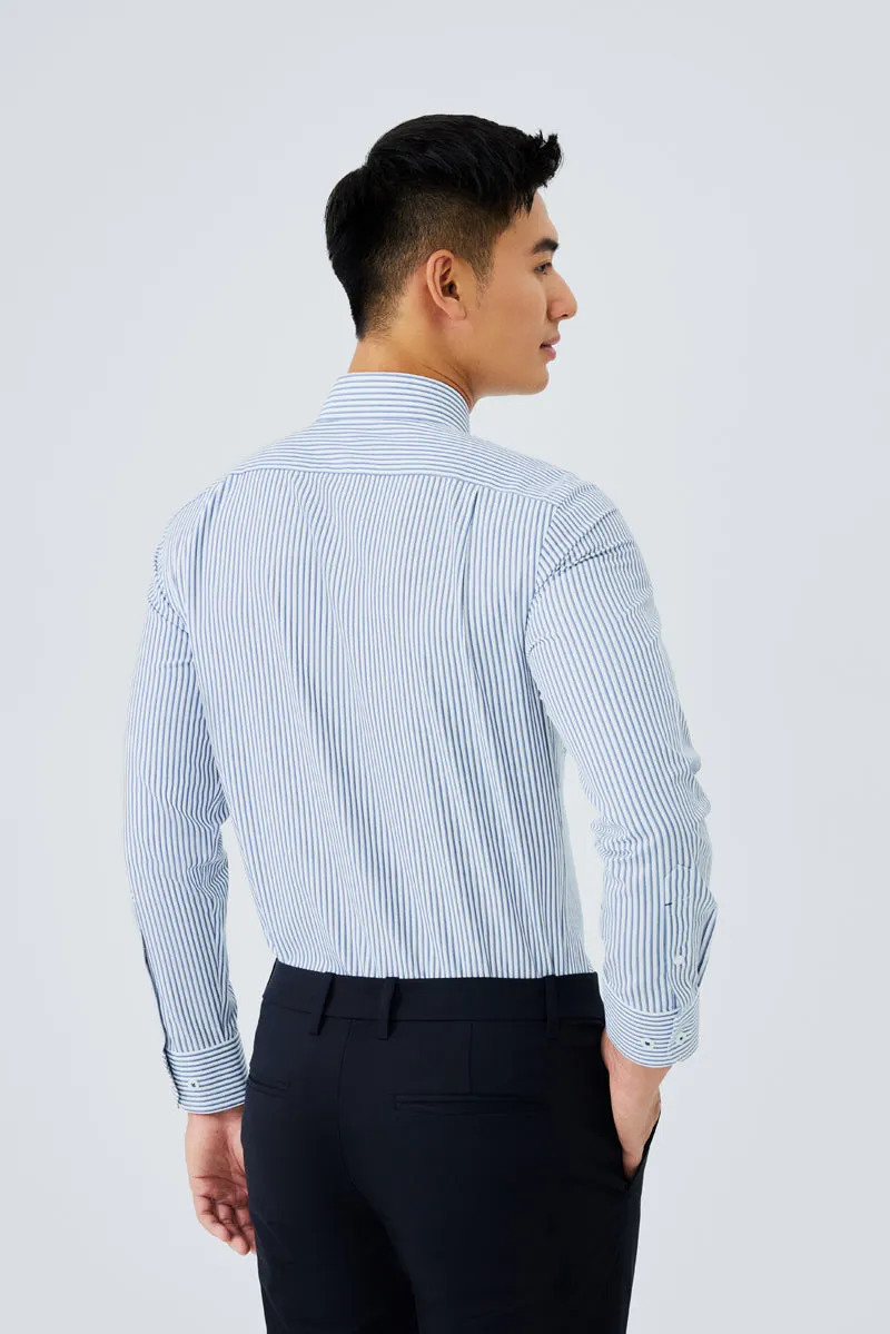 Wedding guest Waterless Dye Dress Shirt  | Dark Blue Stripes 22565N