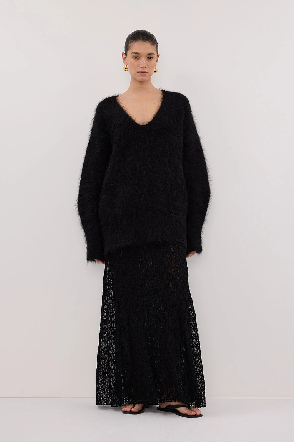 LIZZIE BLACK LAYERED LACE SKIRT Hand Painted