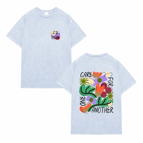 C.D x UN:IK 'Care For One Another' Washed Tee - Light Blue Summer cool