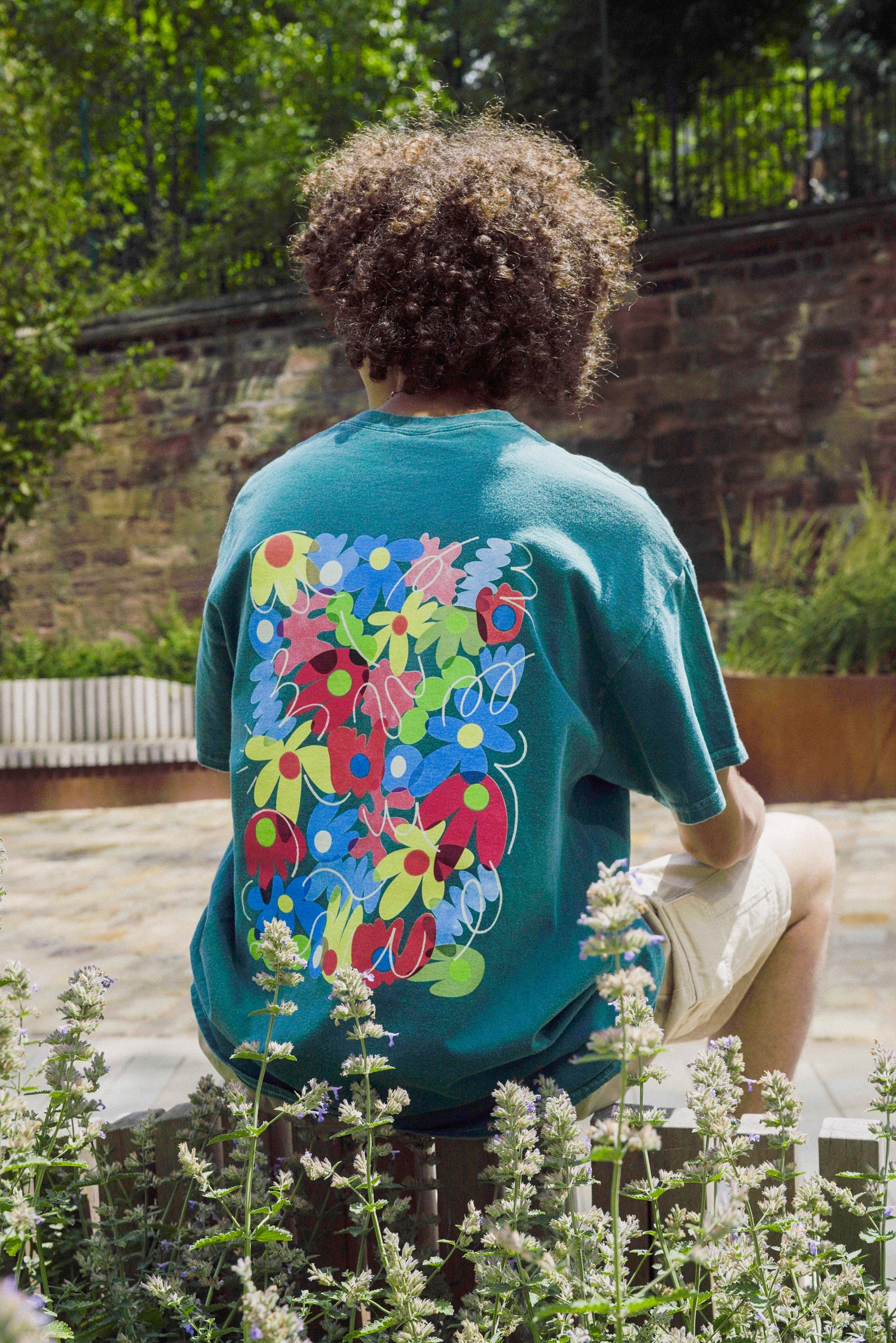 Chic Comfort Natural Fiber Blend C.D x UN:IK 'Flower Garden' Washed Tee - Forest