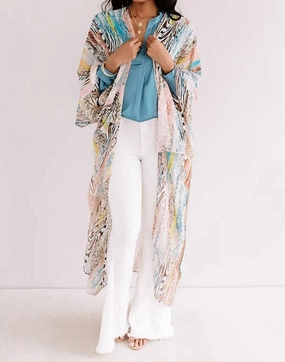 Cabana Beach Kimono In Peach & Teal Fade Resistant Finish