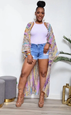 Cabana Beach Kimono In Purple & Taupe Winter-Ready Fashion