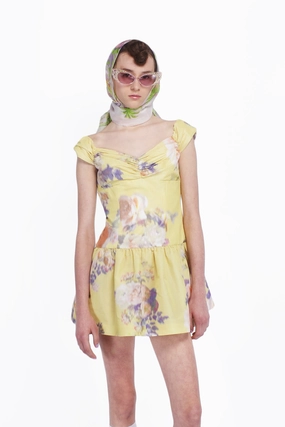 Satin-Finish Luxurious Feel Cabbage Rose Taffeta Sweetheart Dress