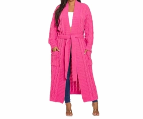 Cable Knit Cardigan In Bubble Gum Pink Cold Weather Knitwear winter warmth
