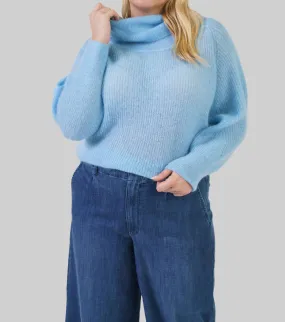 Caelie Mohair Bardot Sweater In Light Blue Knitted Look