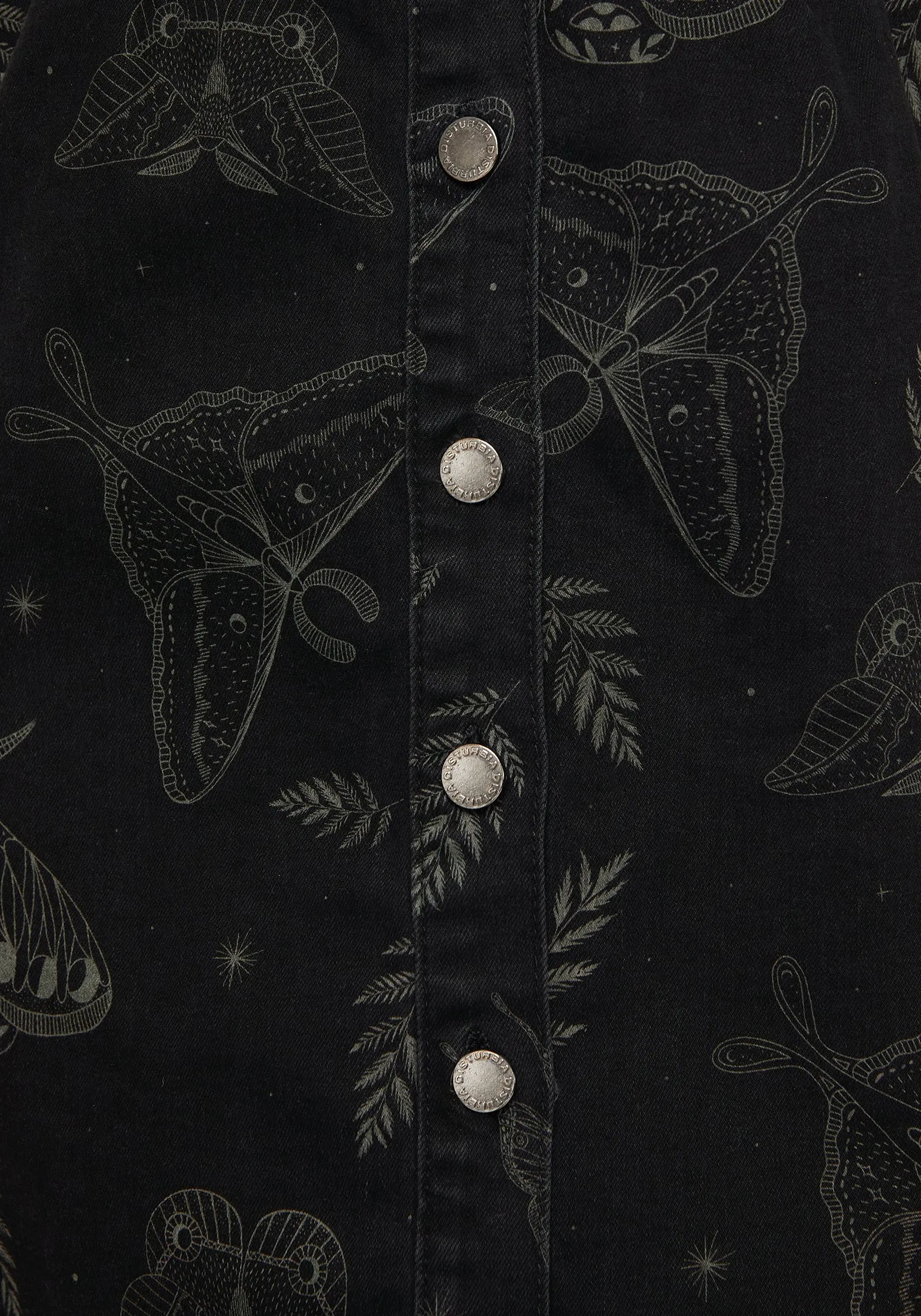 Callopistria Moth Print Denim Mini Apron Dress Versatile Layers
