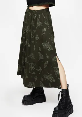 Soft Lining Callopistria Moth Print Midi Skirt - Green