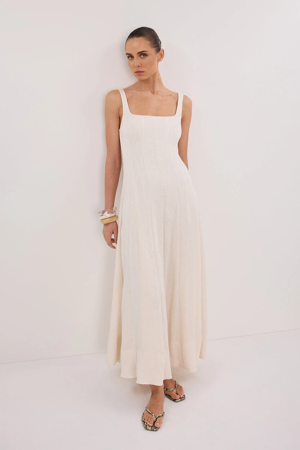 Interchangeable-Detail single wear CANNE CREAM MIDI DRESS