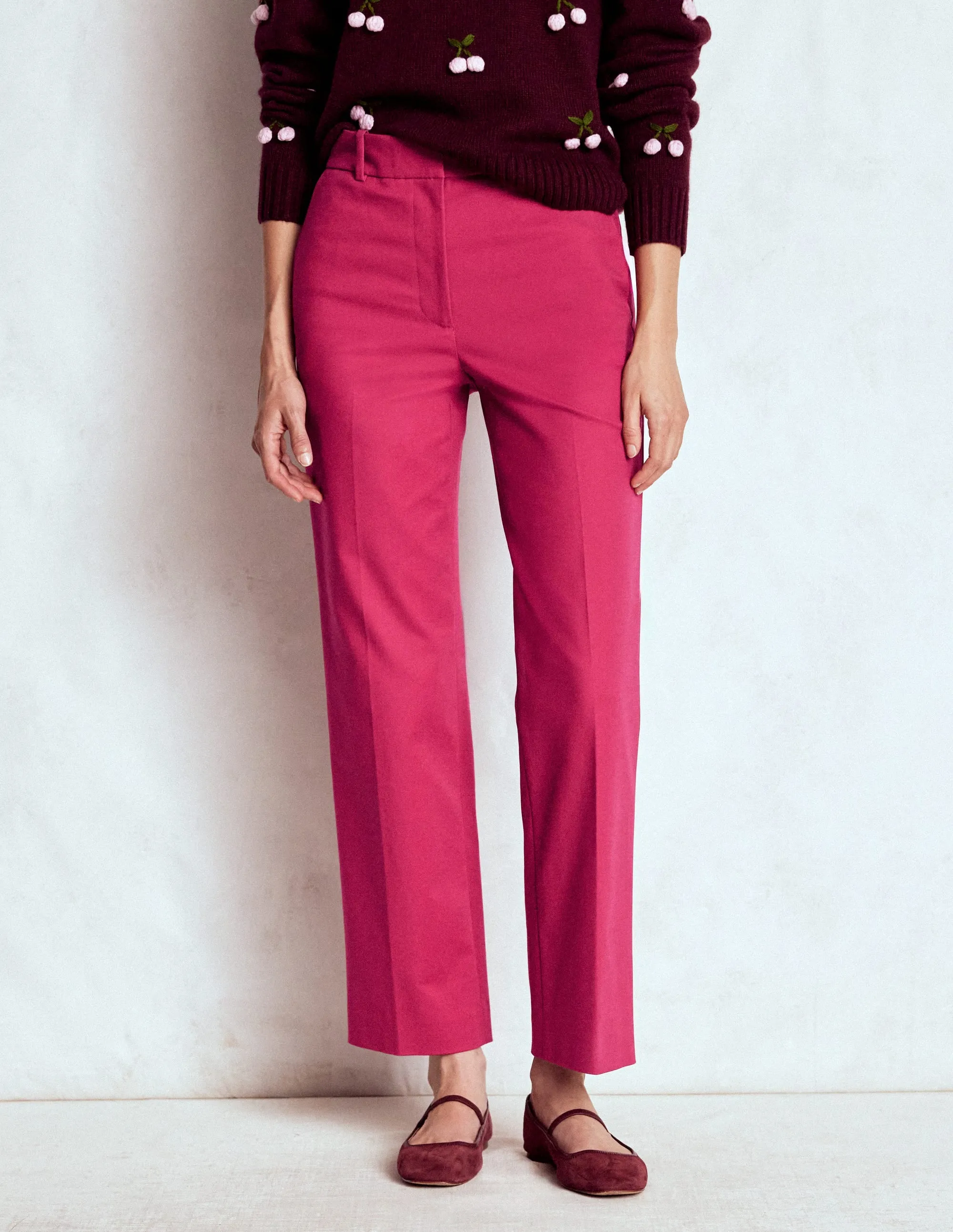 Canonbury 7/8 Trousers-Bright Cherry No Iron