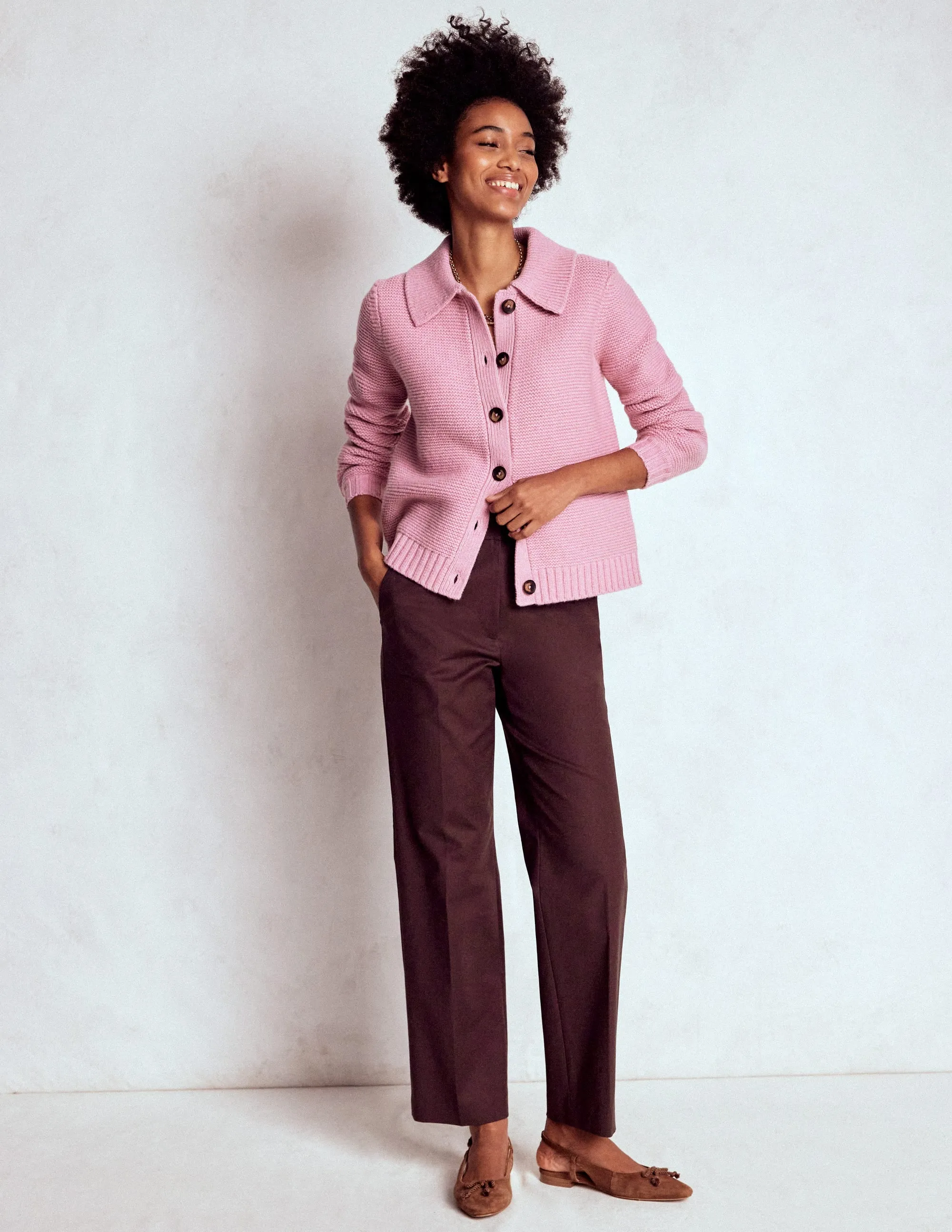 Double Needle Stitching Canonbury 7/8 Trousers-Deep Aubergine