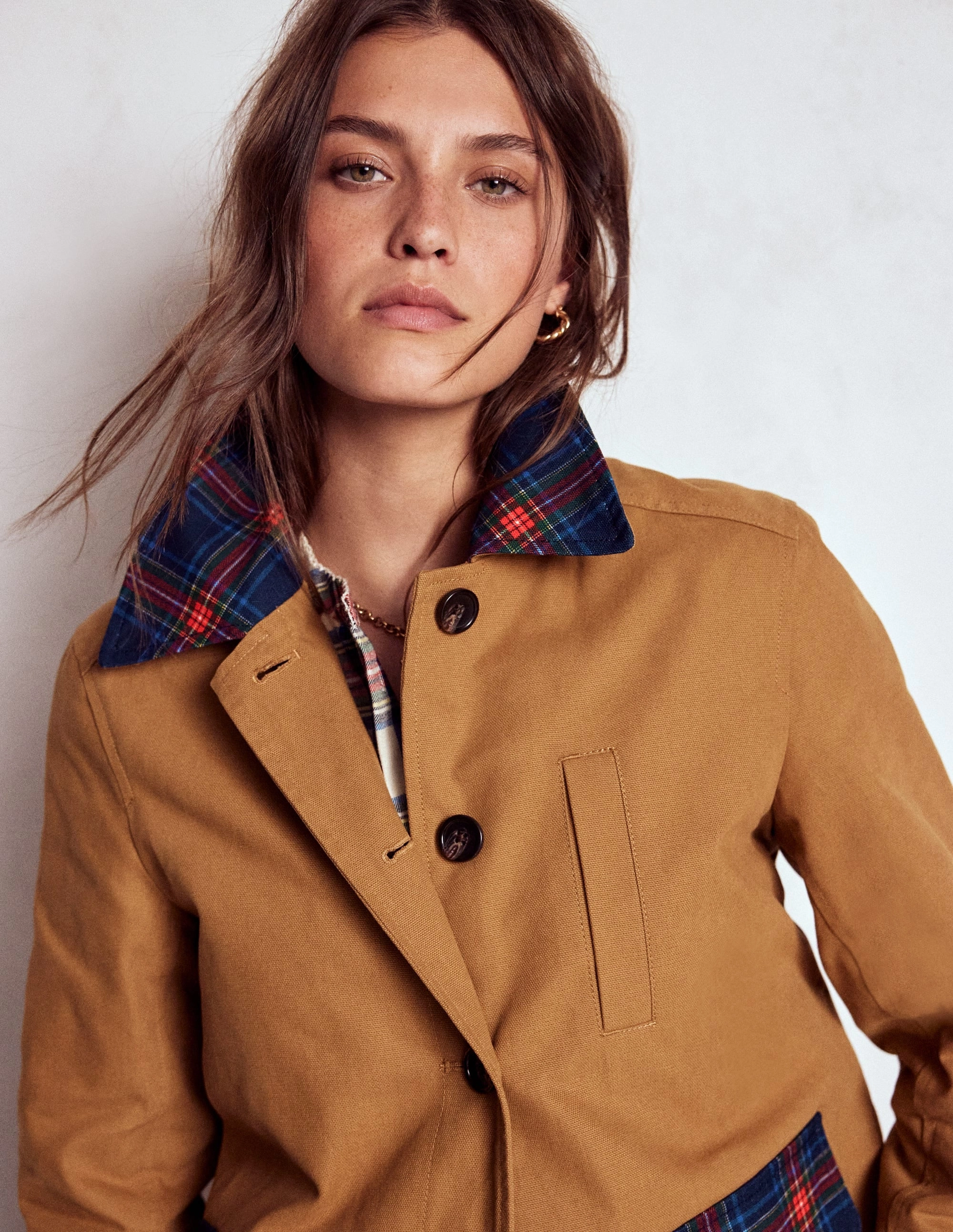 Canvas Barn Jacket-Hazelnut Brown, Check Abrasion Proof Edging Universal Fit Framework