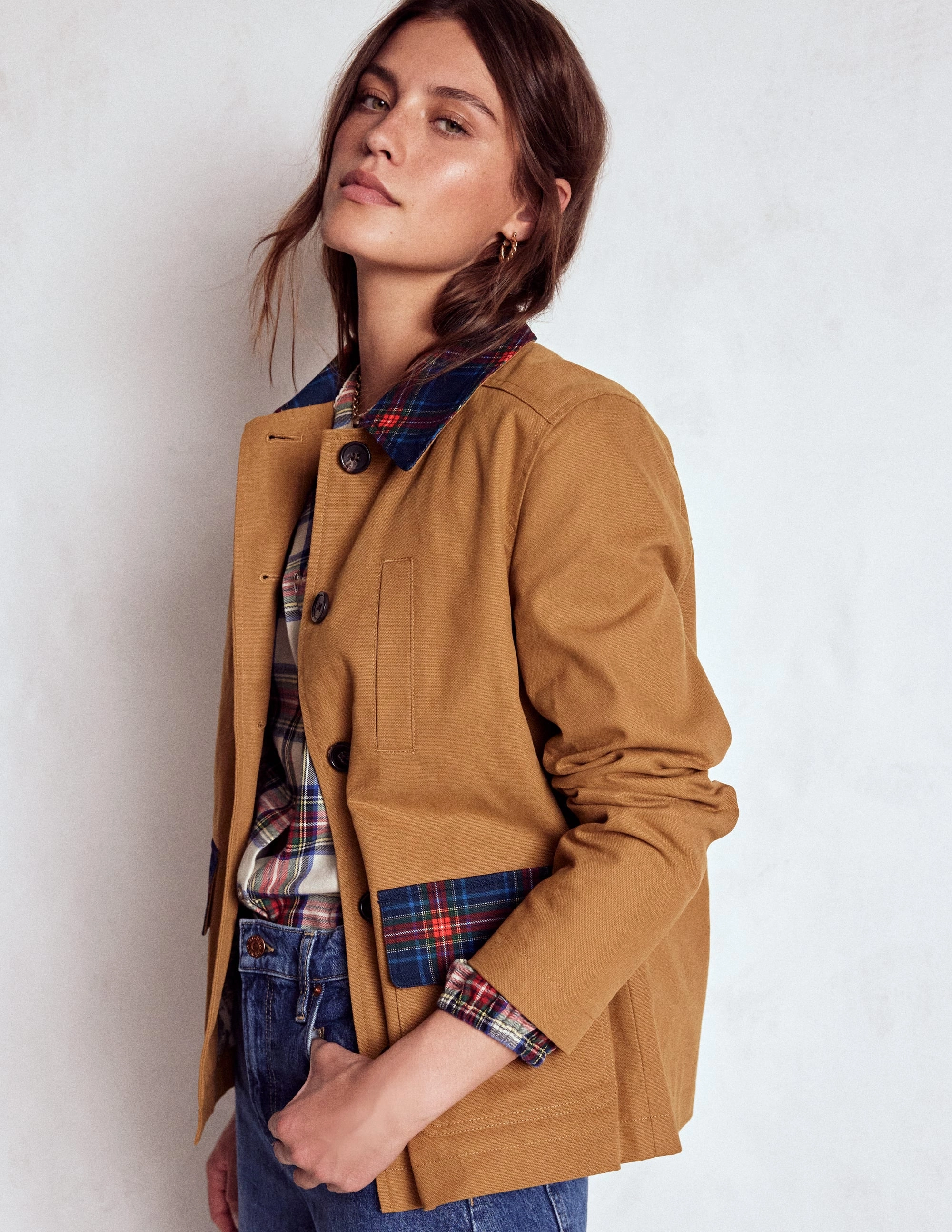 Moisture Managing Liner Hidden Pocket System Canvas Barn Jacket-Hazelnut Brown, Check