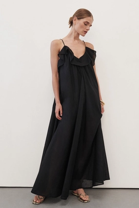 Modern Layering CAPRI BLACK LINEN BLEND MAXI DRESS