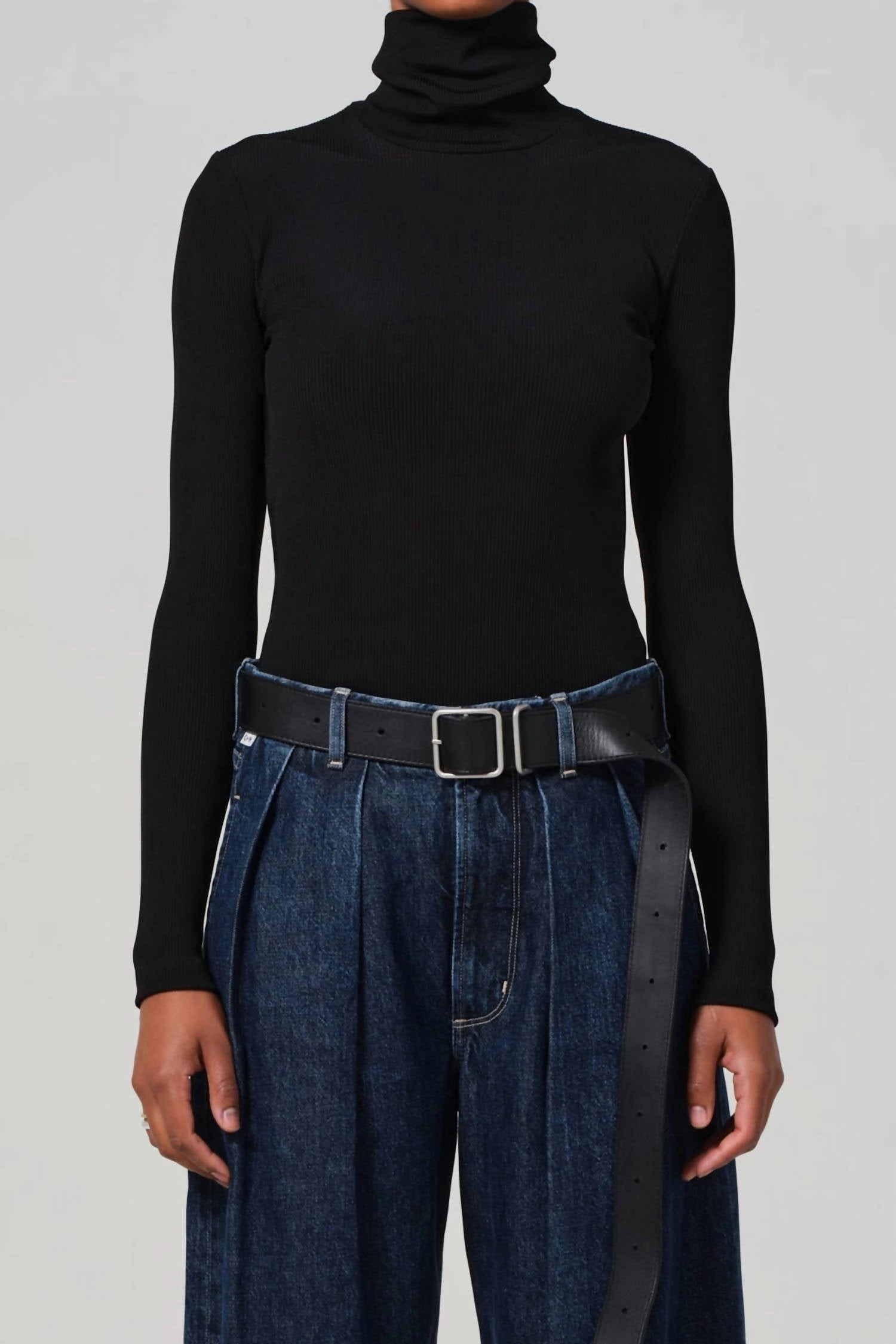 Caradene Turtleneck Top In Black Sophisticated Comfort Loopback Fabric