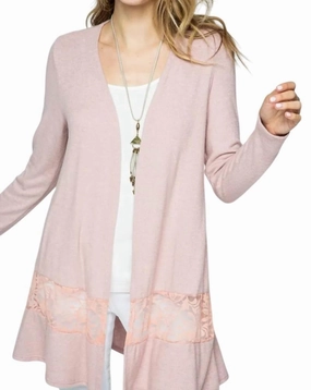 Timeless Fashion Cozy Essential Cardigan With Lace Detail In Mauve