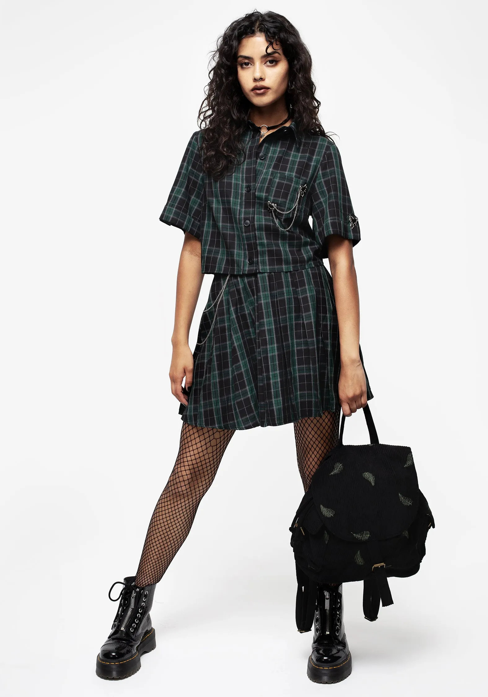 Cardio Check Cotton Pleated Mini Skirt Clean Lines Smart Fit