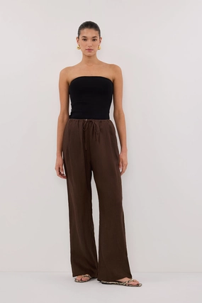 CARLA BITTER CHOC DRAWSTRING LINEN PANT Quick Dry Wear