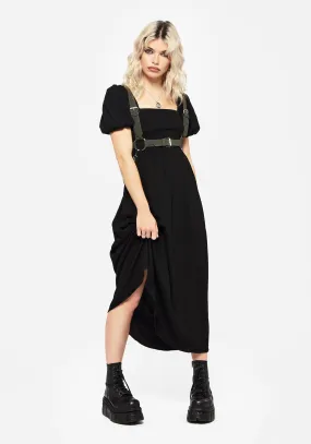 Shirred-Detail Feminine Layers Carmine Midaxi Smock Dress - Black