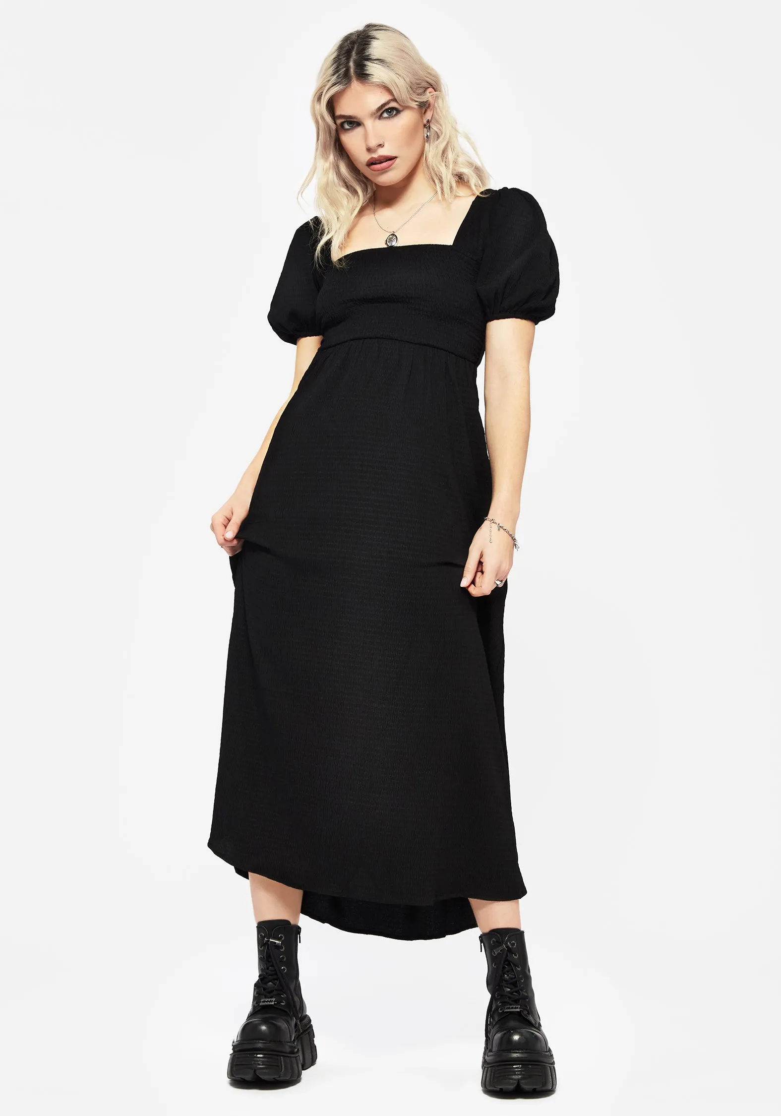 Carmine Midaxi Smock Dress - Black Cozy Base