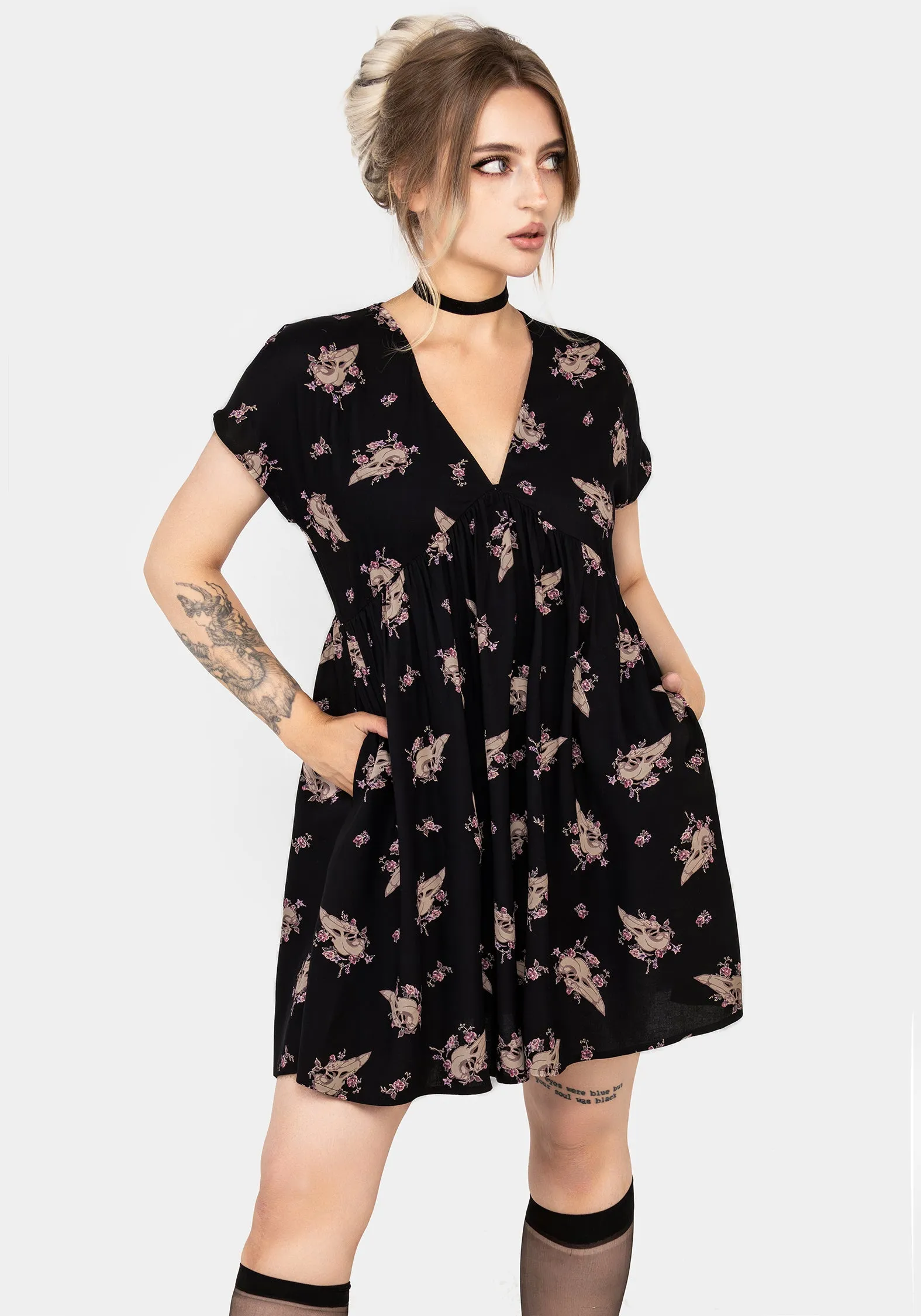 Carrion V-Neck Mini Smock Dress Soft And Comfortable