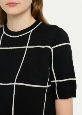 Cold Day Ready Cashmere Grid Intarsia Short-Sleeve Pullover In Black/white