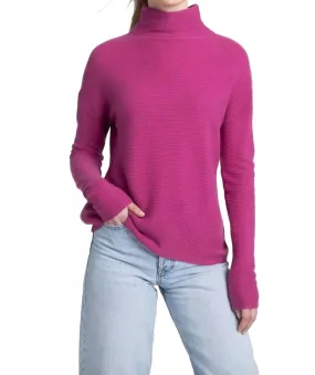 Sleek Knit Easy Care Fabric Cashmere Textured Slouchy Funnel Sweater In Rosebud