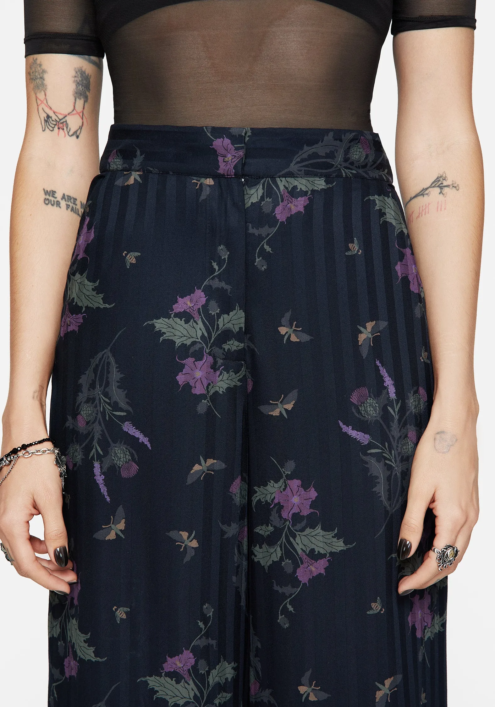 Cassandra Satin Stripe Thistle Print Trouser Printed design