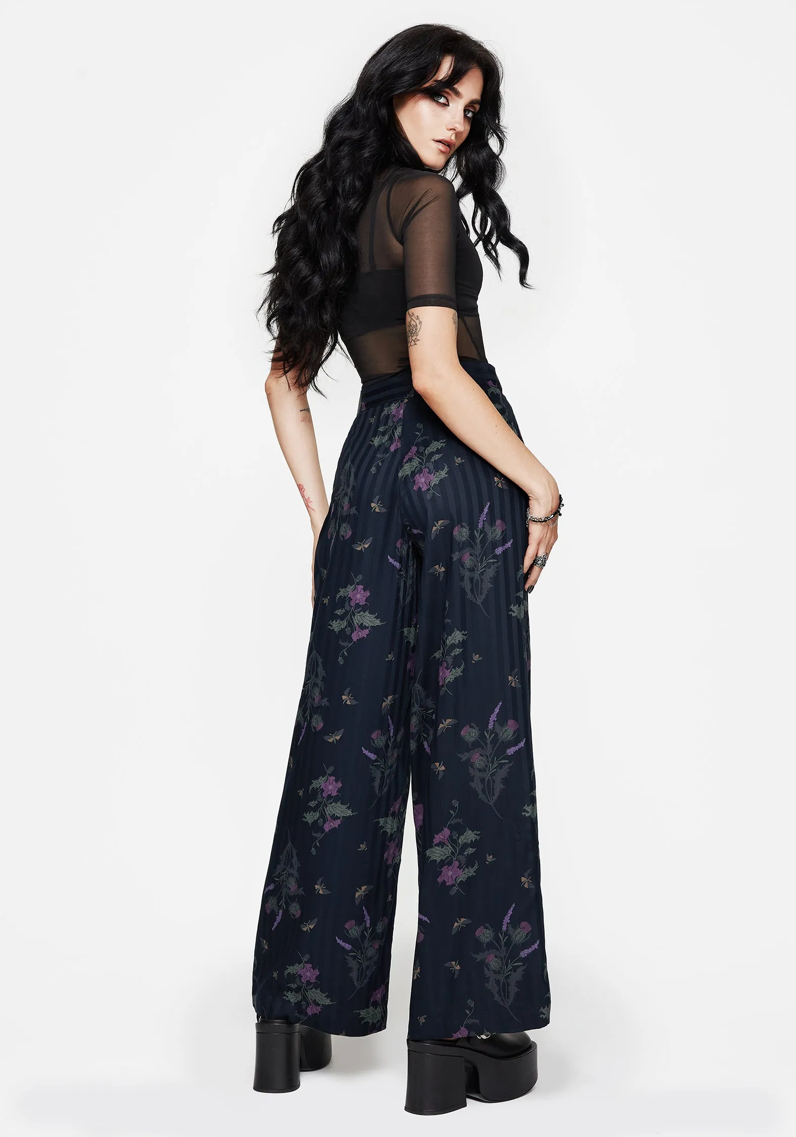 Quick Layering Cassandra Satin Stripe Thistle Print Trouser