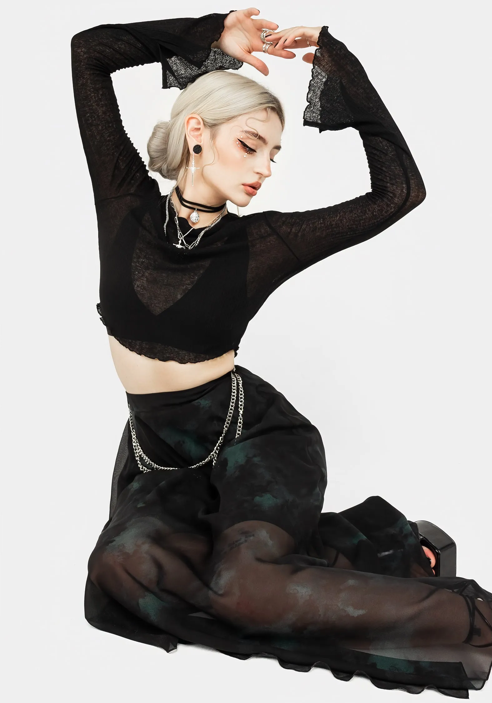Cassia Jersey Mesh Crop Top basement lined