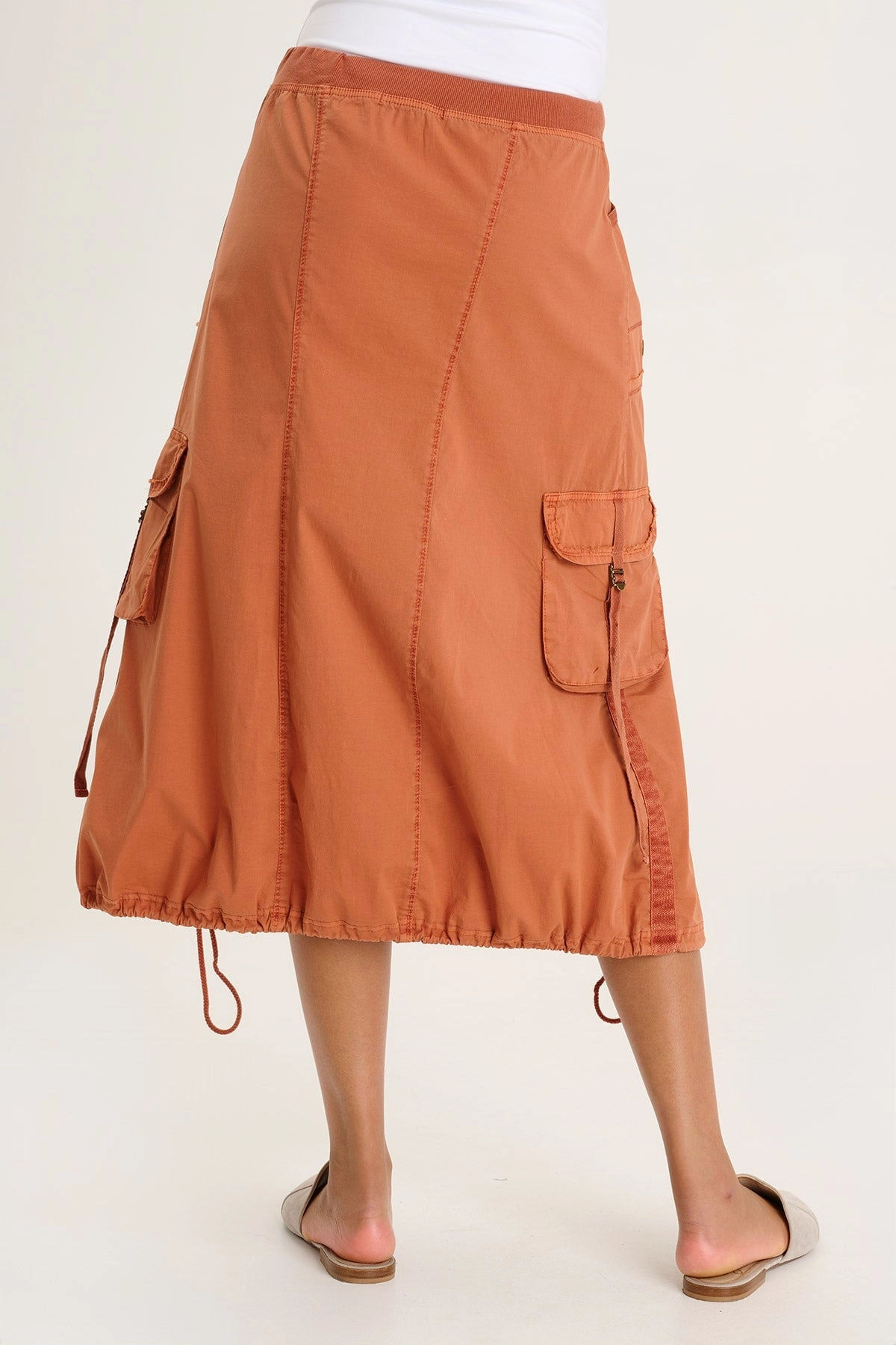 Sheer Overlay Adjustable Fastening Castalina Poplin Cargo Midi Skirt