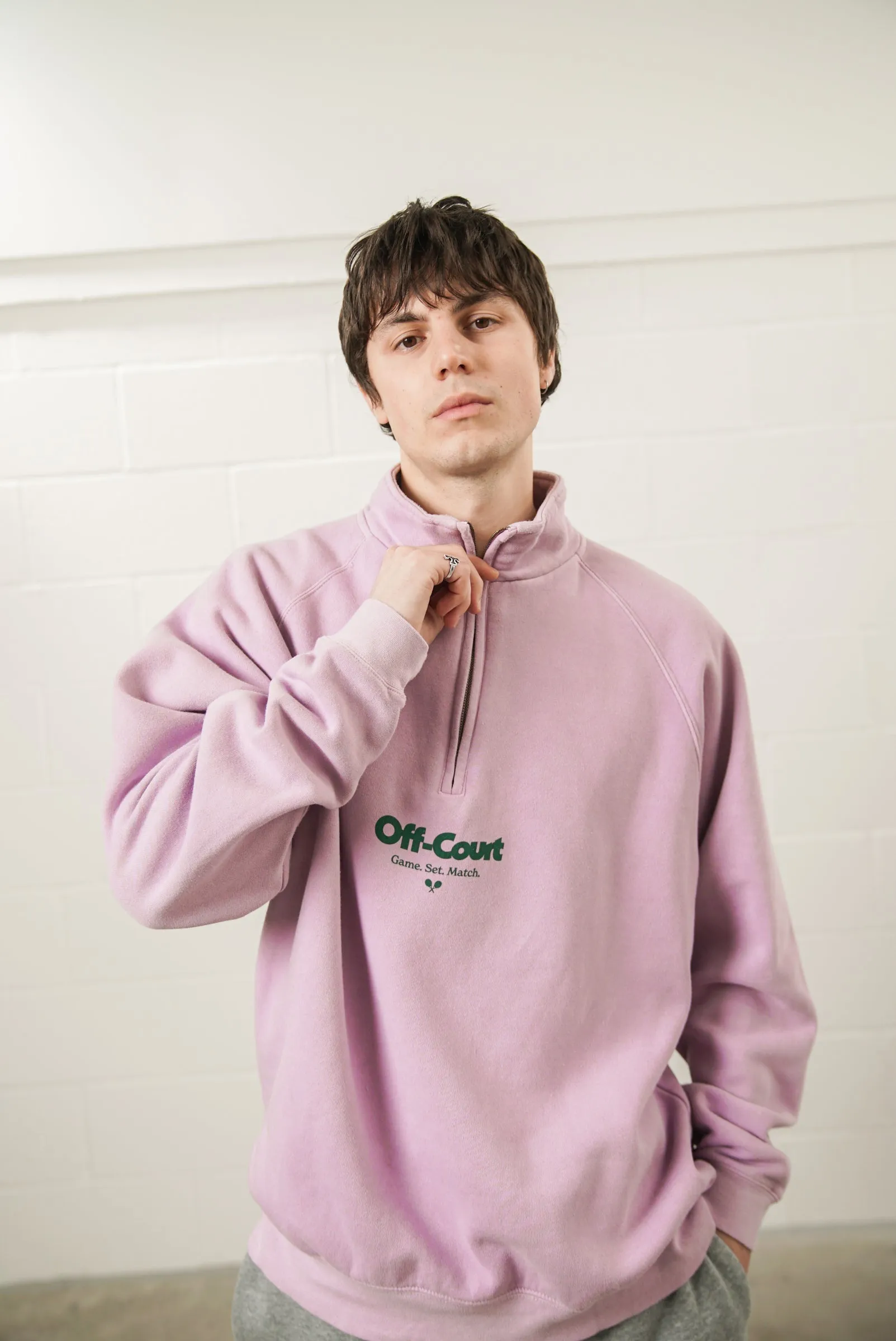 Lightweight Comfort Cozy Style Wear Vice 84 'Off-Court GSM' Washed 1/4 Zip Sweater - Pink