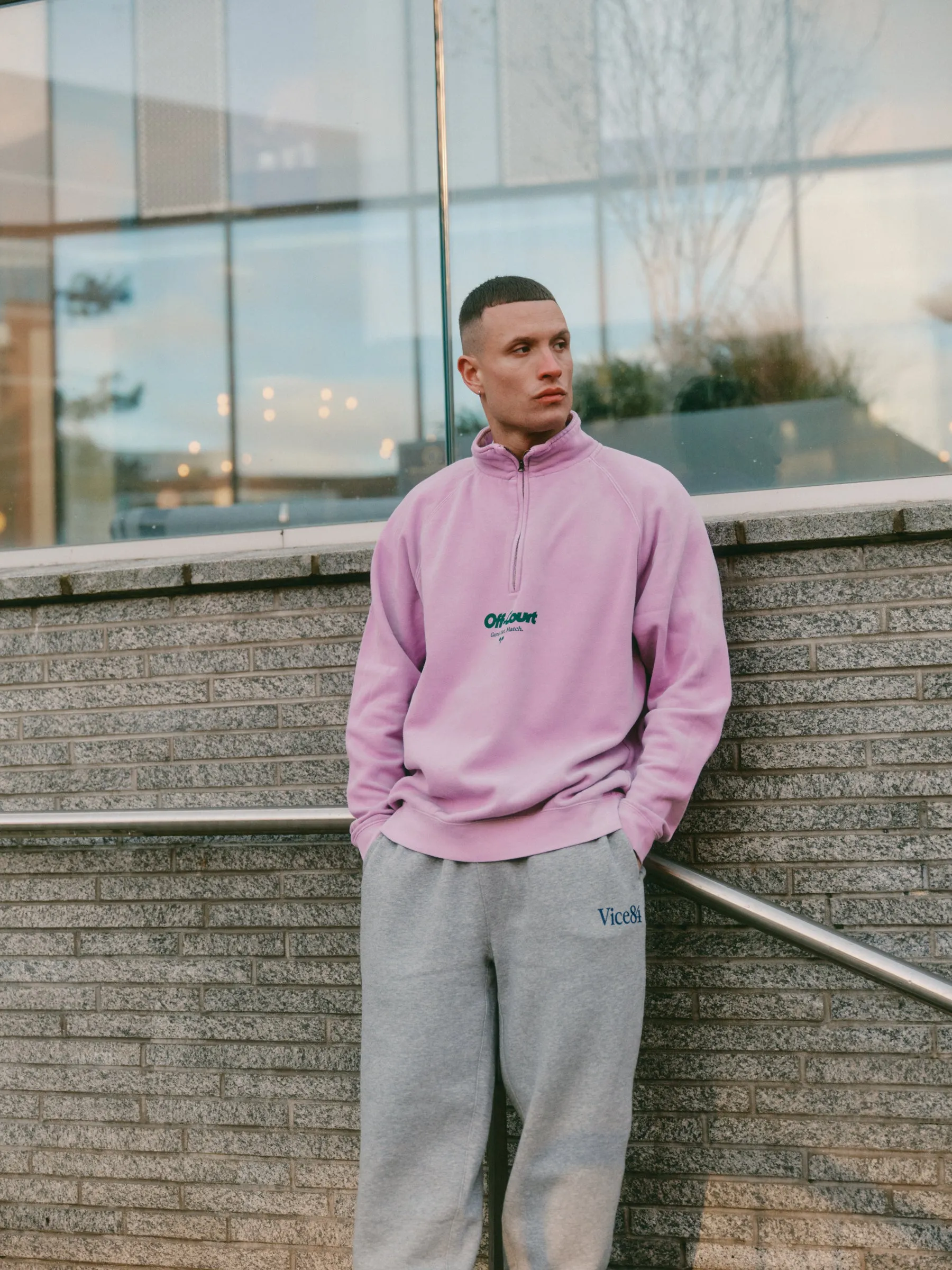 Vice 84 'Off-Court GSM' Washed 1/4 Zip Sweater - Pink Zero Pilling Guarantee Winter Must-Have Knit